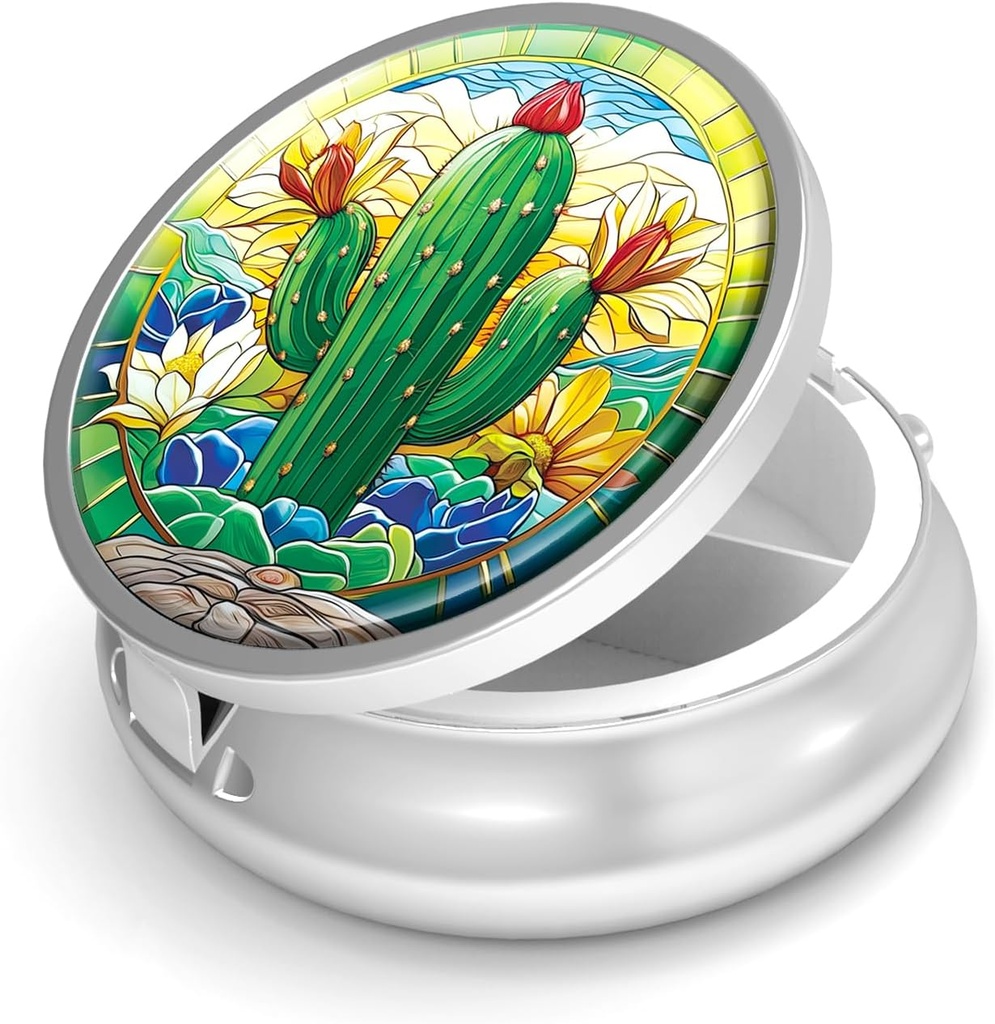 Pill Box-3 Kompartment Väikesed pillid kotti ja tasku Mini Metal Pill Holder Travel Pill konteineri hoida toidulisandeid BPA-vaba (Cactus)