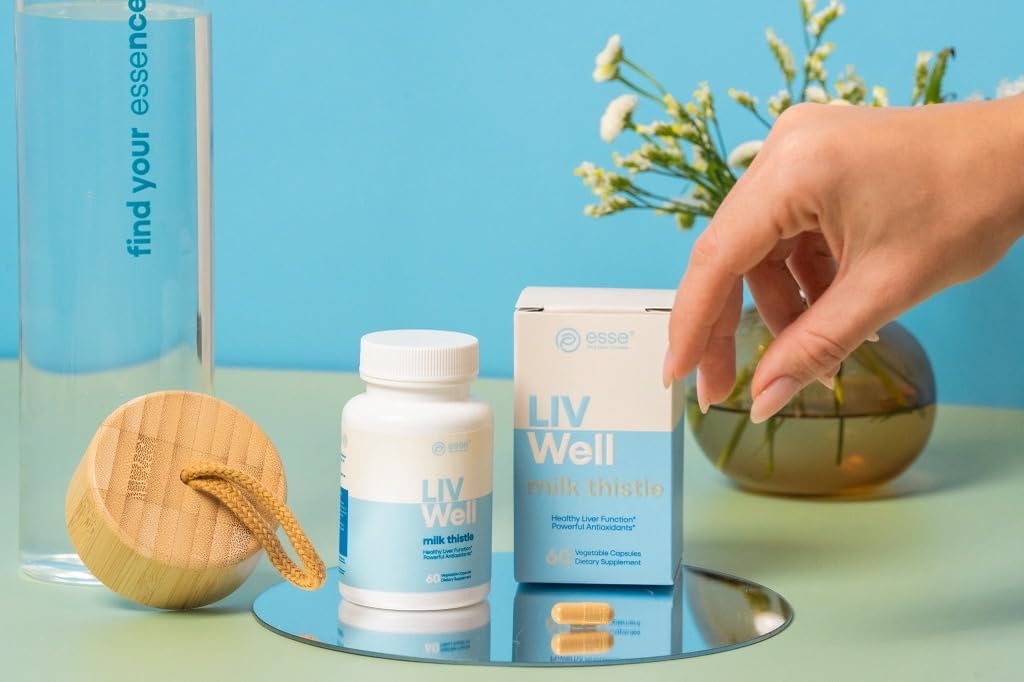 ESSE Vegan Piimaohakalisand seesami ja artišoki ekstraktiga - täiustatud HPLC testitud puhtus - 80% silymariini ohakast maksa puhastamiseks Detox & remont Plus Tervislik nahatoetus, 60 kapslit