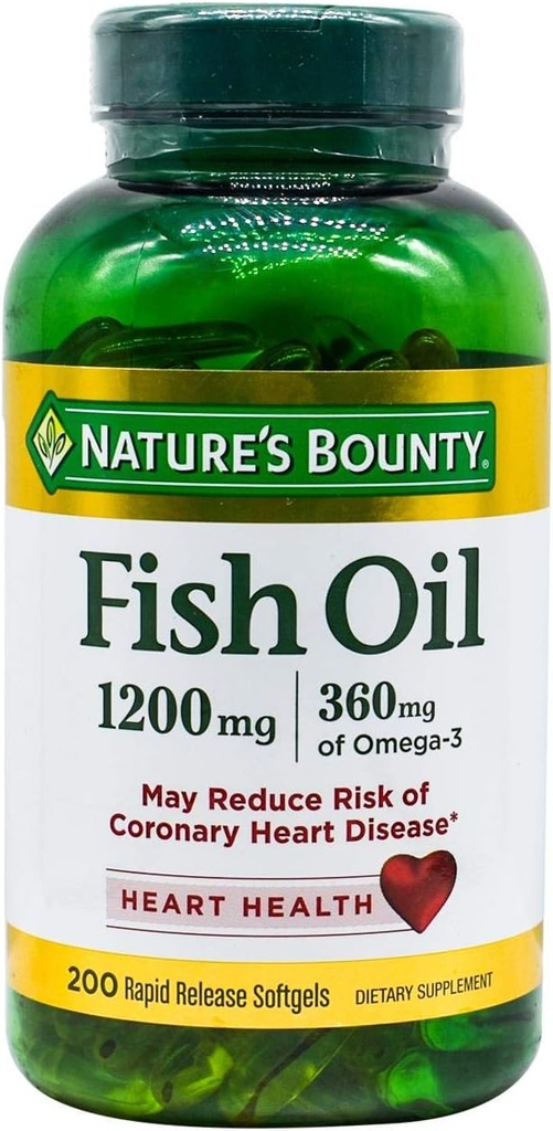 Looduse Bounty Fish Oil, Toetab Südame Tervist, 1200 Mg, Rapid Release Softgels, 200 Ct