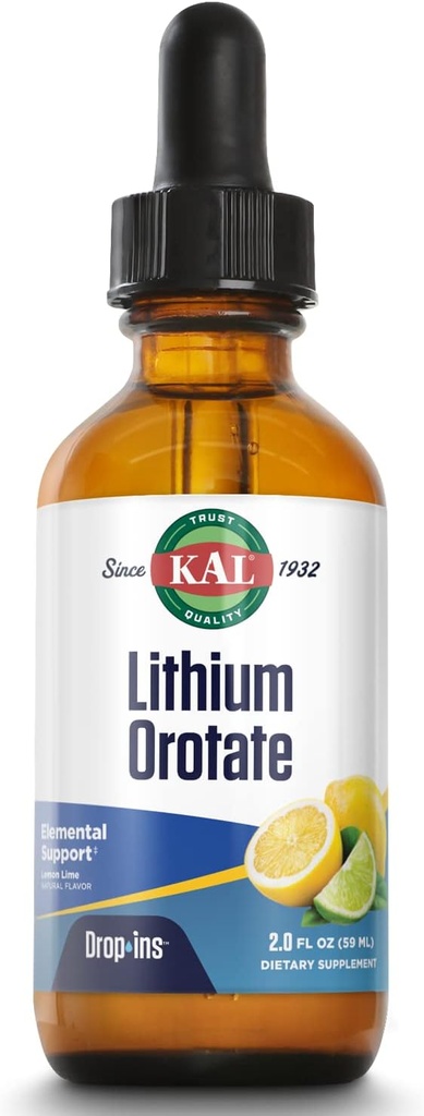 KAL liitiumorotaat Dropins, Kelate | Mood & Lõõgastav tugi | Natural Sidrun Lime Flavor | 2oz, ligikaudu 60 Serv.