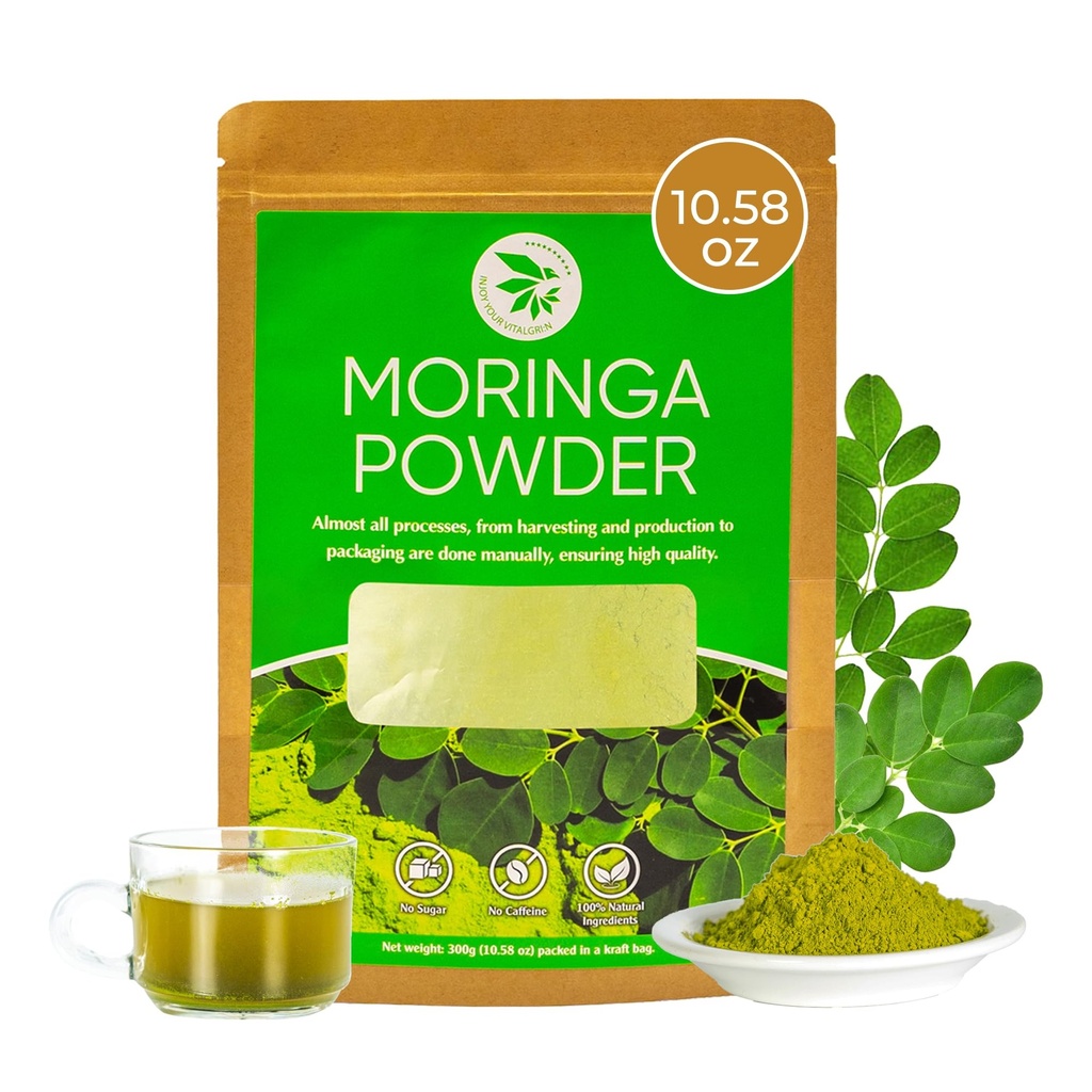 Moringa Leaf Powder - 10.58 oz, 100% Pure & Natural, For Tea, Drinks, Cooking & Skincare, Supports Digestion, Immune, Sleep & Relaxation, Finely Ground, No Sugar, No Caffeine