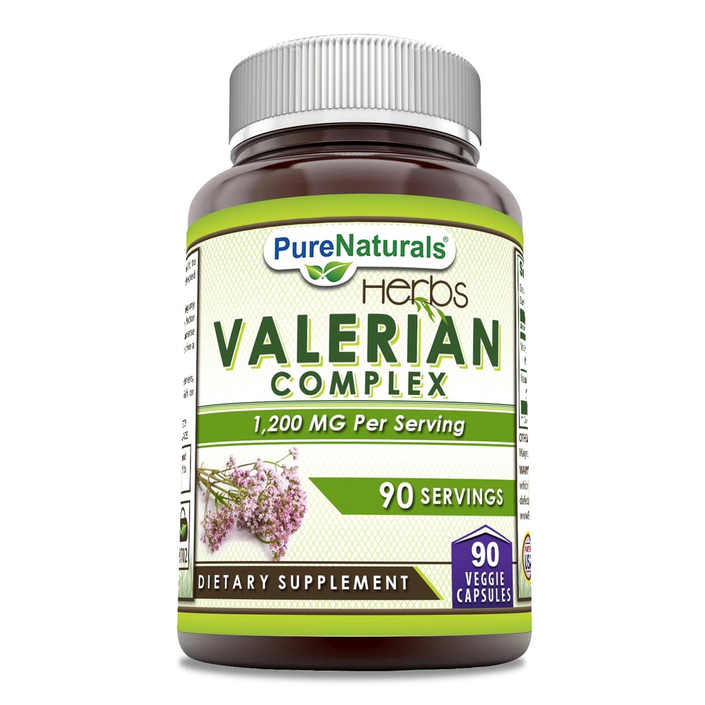 Pure Naturals Valerian Complex Supplement | 1200 Mg | 90 Veggie Capsules | Non-GMO | Gluten Free | Made in USA