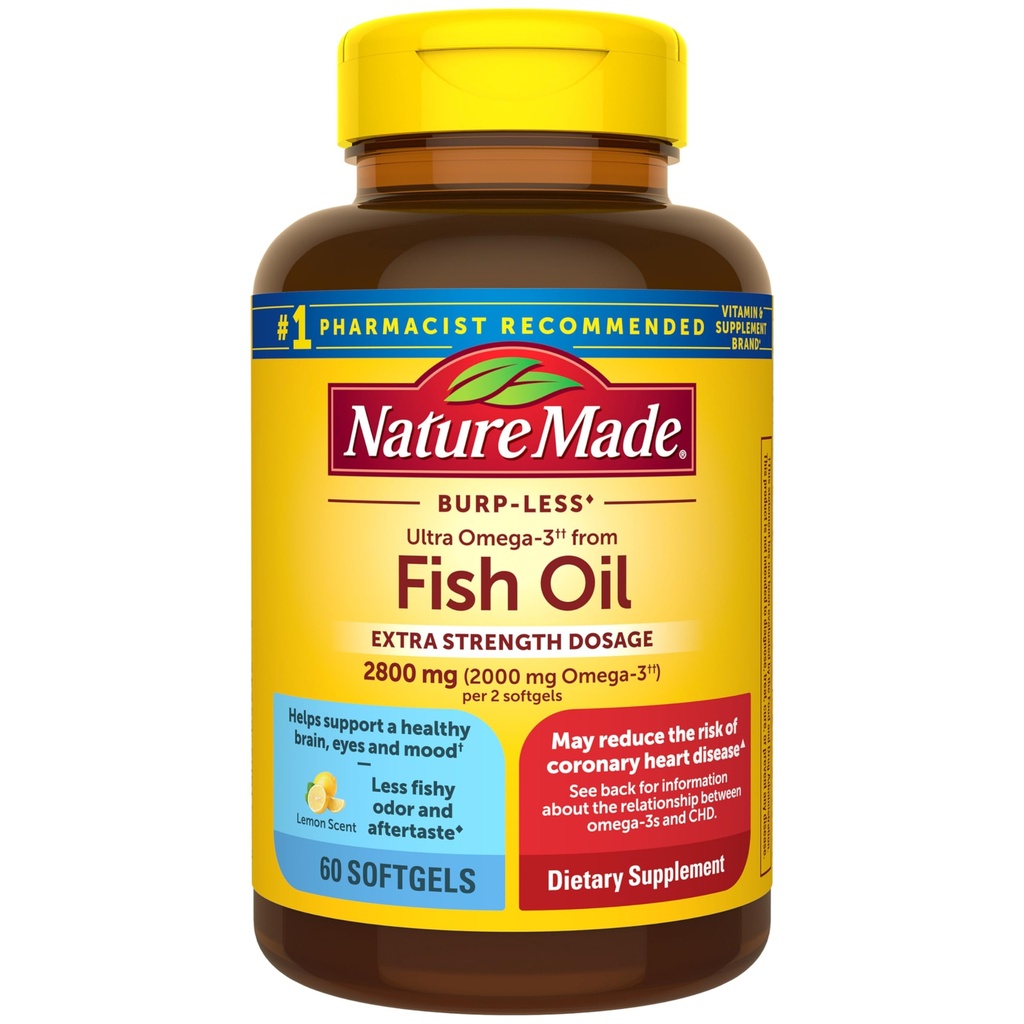 Loodus tegi ekstra tugevuse omega 3 kalaõli toidulisandeid, 2800mg, kalaõli oomega 3 toidulisandeid nagu etüülestrid terve südame, aju, silmad, meeleolu tugi, 60 softgels, 30 päeva pakkumine