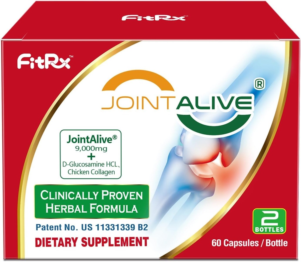 FitRx JointAlive Joint Support Supplements for Women & Men, Glükoosamiin Chondroitin, tüüp II kollageen, Relief liigesed Ebamugavus, Kõhrede parandamine, nii kiiresti kui 7 päeva, 60 Servings
