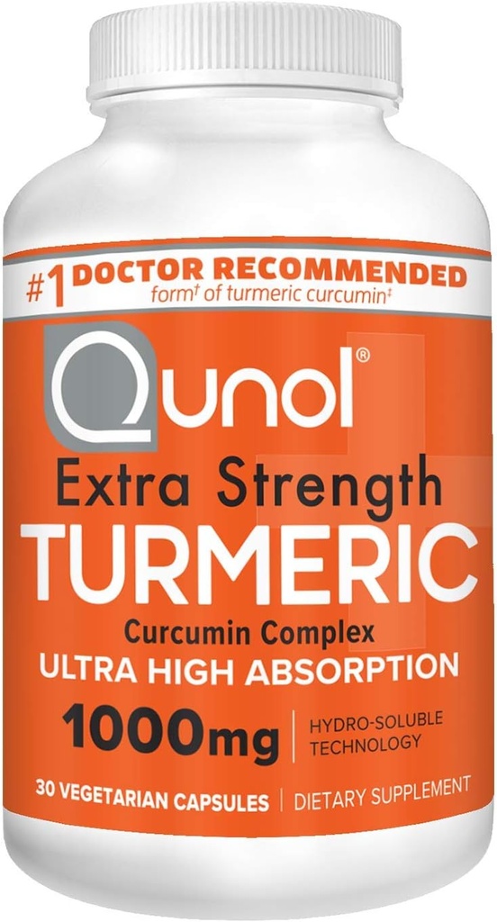 Qunol Turmeric Curcumin kapslid, 1000mg ekstra tugevus täiendada, patenteeritud hüdro-lahustuv tehnoloogia, alternatiiv kurkum kurkumiini must pipar, 30 Veggie kapslid