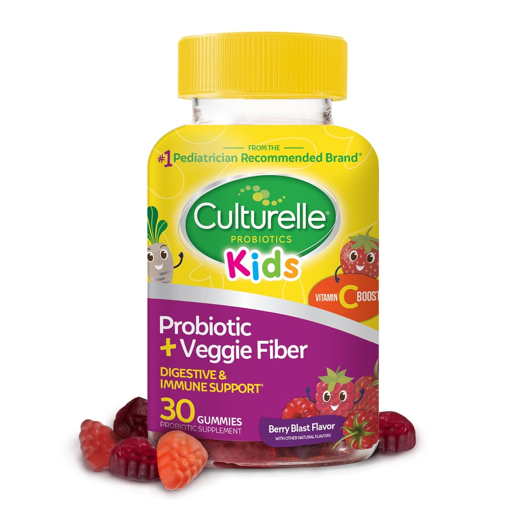 Culturelle Kids Daily Probiotic Packets 30ct + Veggie Fiber Gummies Digestive & Immun Health Support