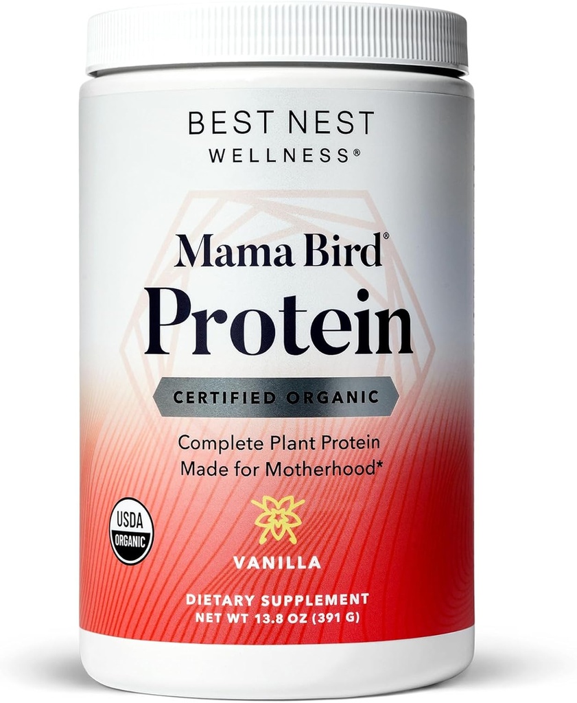Parim Nest Wellness Mama Bird Sünnieelne Valgu Pulber Naistele, Sertifitseeritud Orgaaniline, Vegan, Mitte-GMO, Kanepi Ja Herne Taim Täielik Valk, 15g, Piimavaba, Vanilla Flavor, 13,8oz