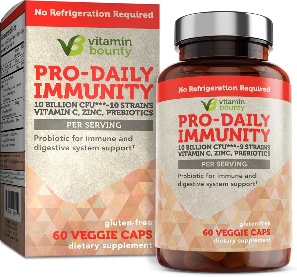 Vitamiin Bounty Pro-Daily probiootikum - 10 miljardit CFU segu, tsink ja C-vitamiin seedetrakti tervise jaoks, immuunsuse tugi Prebioitcs ja probiootikumid naistele ja meestele - 60 kapslit