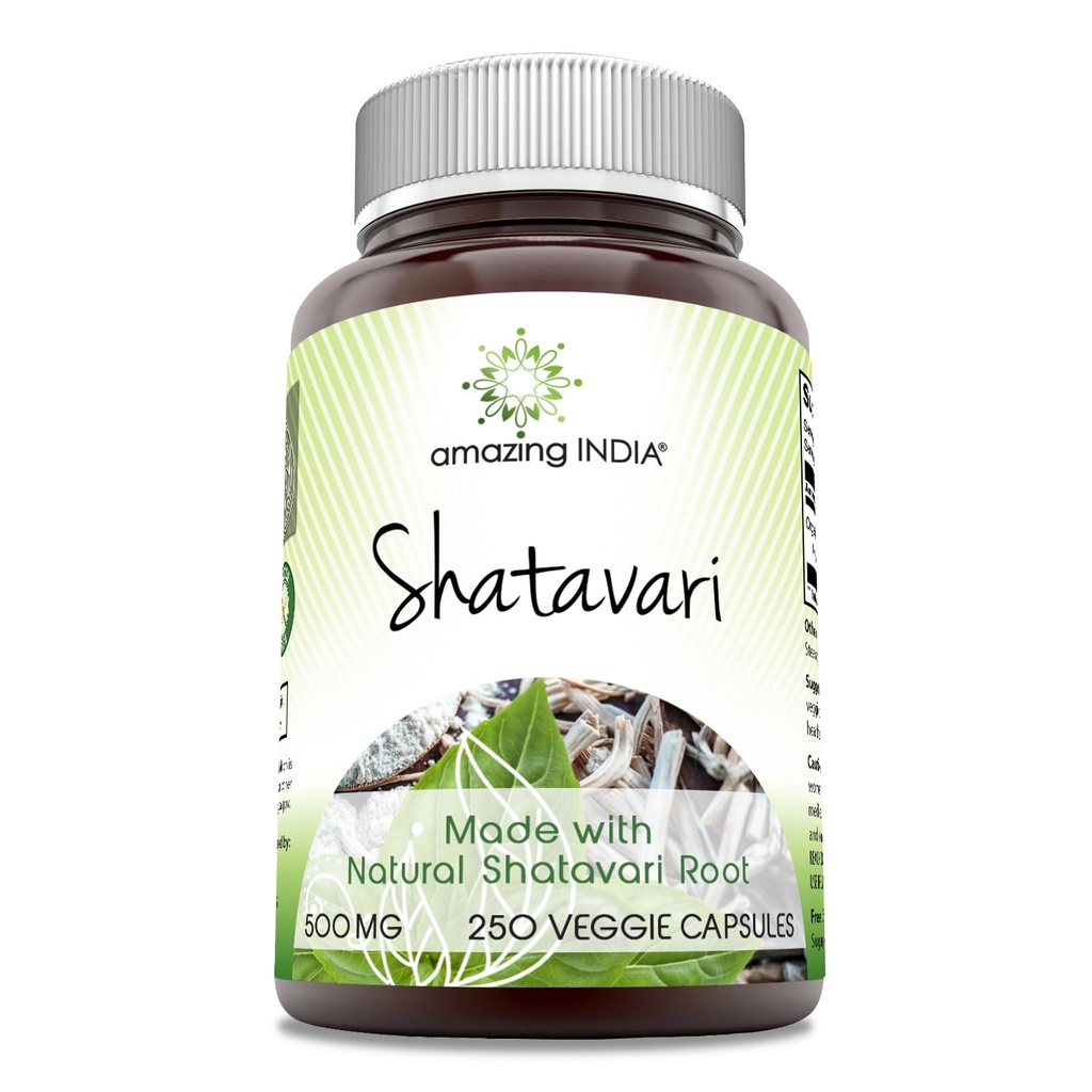 Amazing India Natural Shatavari 500 Mg / Serving 250 Veggie kapslid täiendada | Mitte-GMO | Gluteenivaba