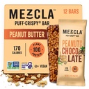 Mezcla Puff Crispy Protein Bars, Gluten Free & Vegan Protein Bars, 10g Valk, Alt Crispy Rice Treat, Granola Bars & Breakfast Bars, Tervislik Snacks täiskasvanutele, Maapähklivõi Chocolate, 12 Pack