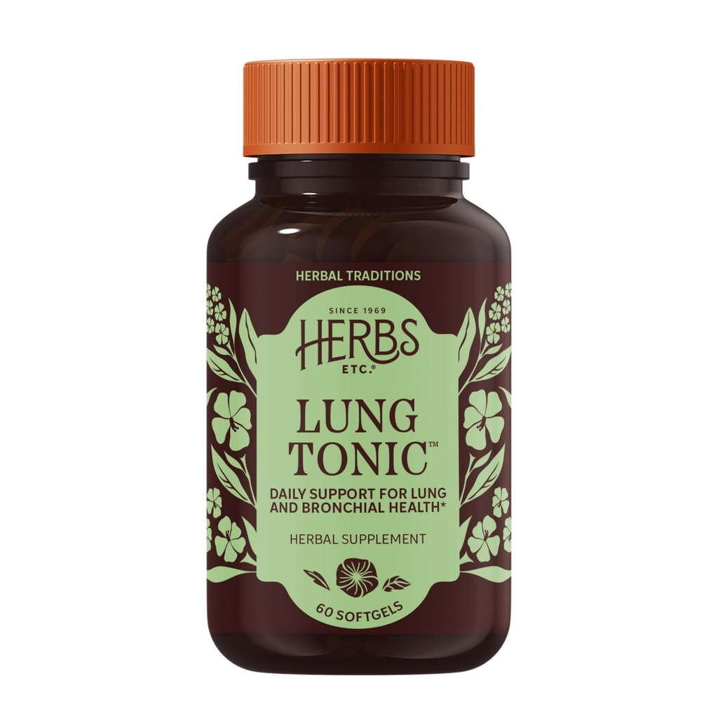 Maitsetaimed Etc. Lung Tonic - Kopsulisa bronhide toetuseks - Tervislik hingamine Toetus Mullein, Horehound & Grindelia - 60 Softgels