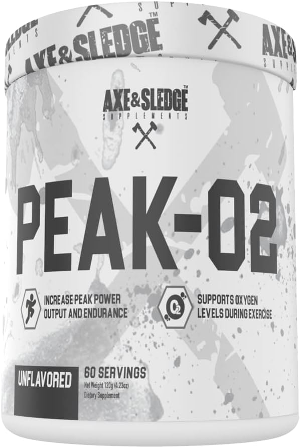 Axe & Sledge Supplements Peak-O2 põhitõdesid pulber, toetab treeningu jõudlust, vastupidavust ja võimsust, maitsestamata, ei sisalda kunstlikke aineid, täiteaineid ega abiaineid, 60 serveerimist