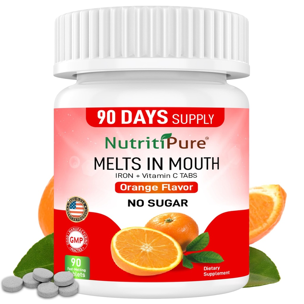 Näritav rauapreparaat naistele / meestele (karbonüülraud 18 mg koos vitamiin C 30 mg) Tablett oranžis maitses 90 loend (1)