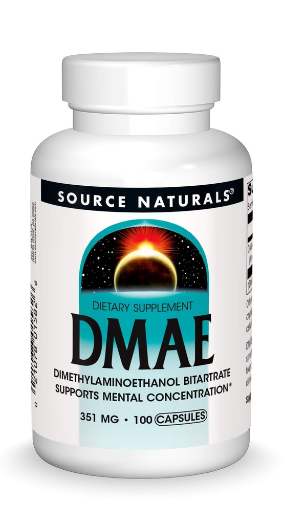 Allikas Naturals DMAE, dimetüülaminoetanool Bitartraat - toetab vaimset kontsentratsiooni *, 351mg - 100 kapslit