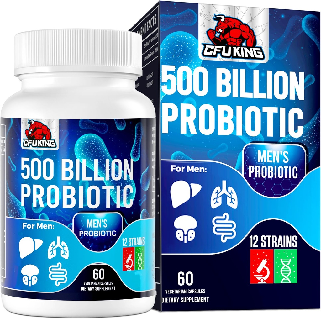 Probiootikumid meestele, 500 miljardit CFU ja 12 meest probiootikumid seedetrakti tervisele + 4 orgaaniline prebiootiline kiudaine, seedetrakti, soolestiku, immuunsüsteemi tervise, puhituse, gaasi, energiatoetuse, riiuli stabiilse - 60 kapslit