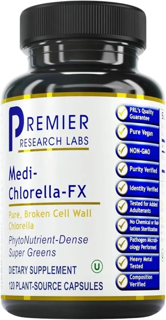 Premier Research Labs Medi Chlorella-FX - Chlorella kapslid, klorofülli kapslid, orgaanilised pillid naistele ja meestele, klorofülli täiendus - 120 taimset kapslit