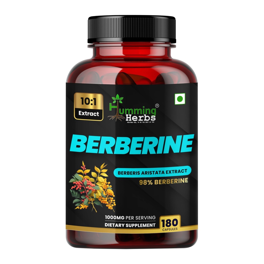 Humming Herbs Berberine Supplement 10:1 Extract – Berberis aristata Extract (Berberine HCl) 1000 mg – 180 Vegan Capsules, 90-Day Pack