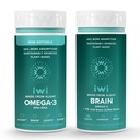 Iwi Omega-3 Minis & Brain Omega-3 Bundle, 30 Servings, Vegan Plant-Based vetikad Omega 3 koos EPA + DHA, Krill & Fish Oil Alternative, No Fishy Aftertaste