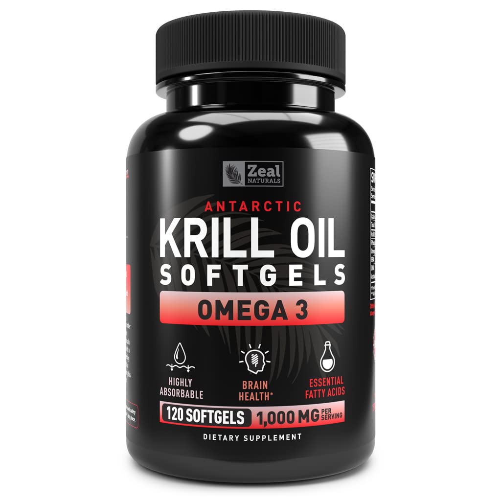 Antarktika krillõli 1000mg (120 softgels) Omega 3 kalaõli lisand EPA, DHA ja astaksantiiniga - liigese, aju ja südame toetamiseks meestele ja naistele