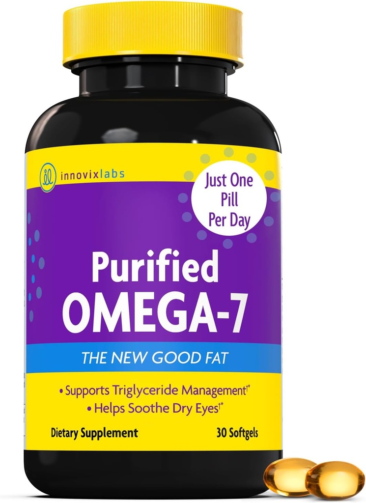 InnovixLabs Purified Omega 7 Supplement - 210 mg Omega-7 Palmitoleic Acid, Fish Oil for Metabolism & Triglyceride Support, Essential Rasvhapped, IFOS Heakskiidetud, 30 Softgels
