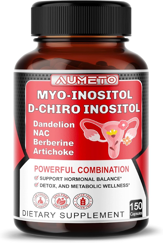 Myo-Inositool + D-Chiro Inositool – 150 kapslit – folaadi, NAC, berberiini, CoQ10 ja Detox Blend’iga – Hormonaalse tasakaalu ja metaboolse heaolu toetamine – mitte-GMO, gluteenivaba