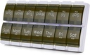 2 nädala pillide kast, MOLN HYMY 7 päeva pillide korraldaja 2 korda päevas, iganädalane pillide konteiner ravimi hoidmiseks, vitamiinid Kalaõlid (roheline)