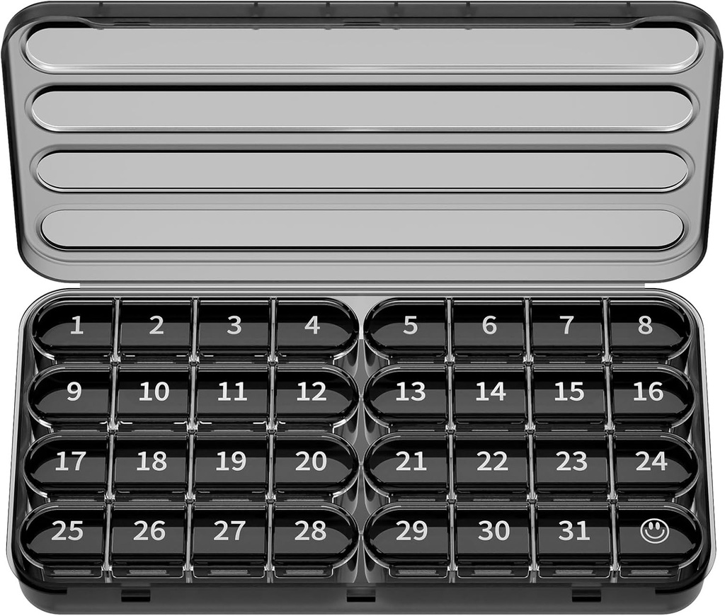 Zoksi Igakuine Pill Korraldaja 1 korda päevas, 30 päeva Pill Box Korraldaja, Üks kuu Pill Juhtum reisimiseks, 31 Päevane Medcine konteiner vitamiine, täiendus ja ravimeid (must)