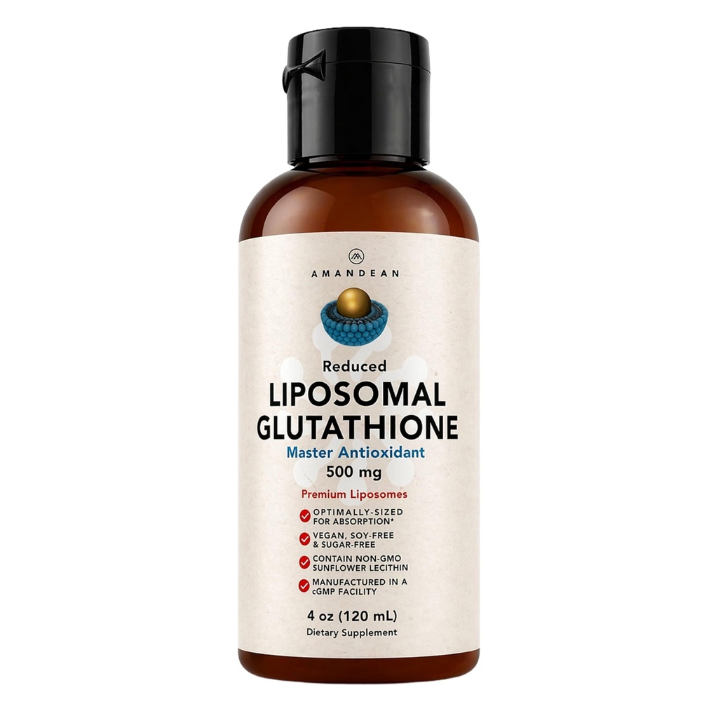 AMANDEANi liposomaalne glutatiooni lisand. Vedel vähendatud Setria 500mg. Immuunsüsteemi tugi, aju tervis, maksa detox, naha tervis. Fosfatidüülkoliin mitte-GMO päevalille letsitiin. Sojavaba ja vegan.