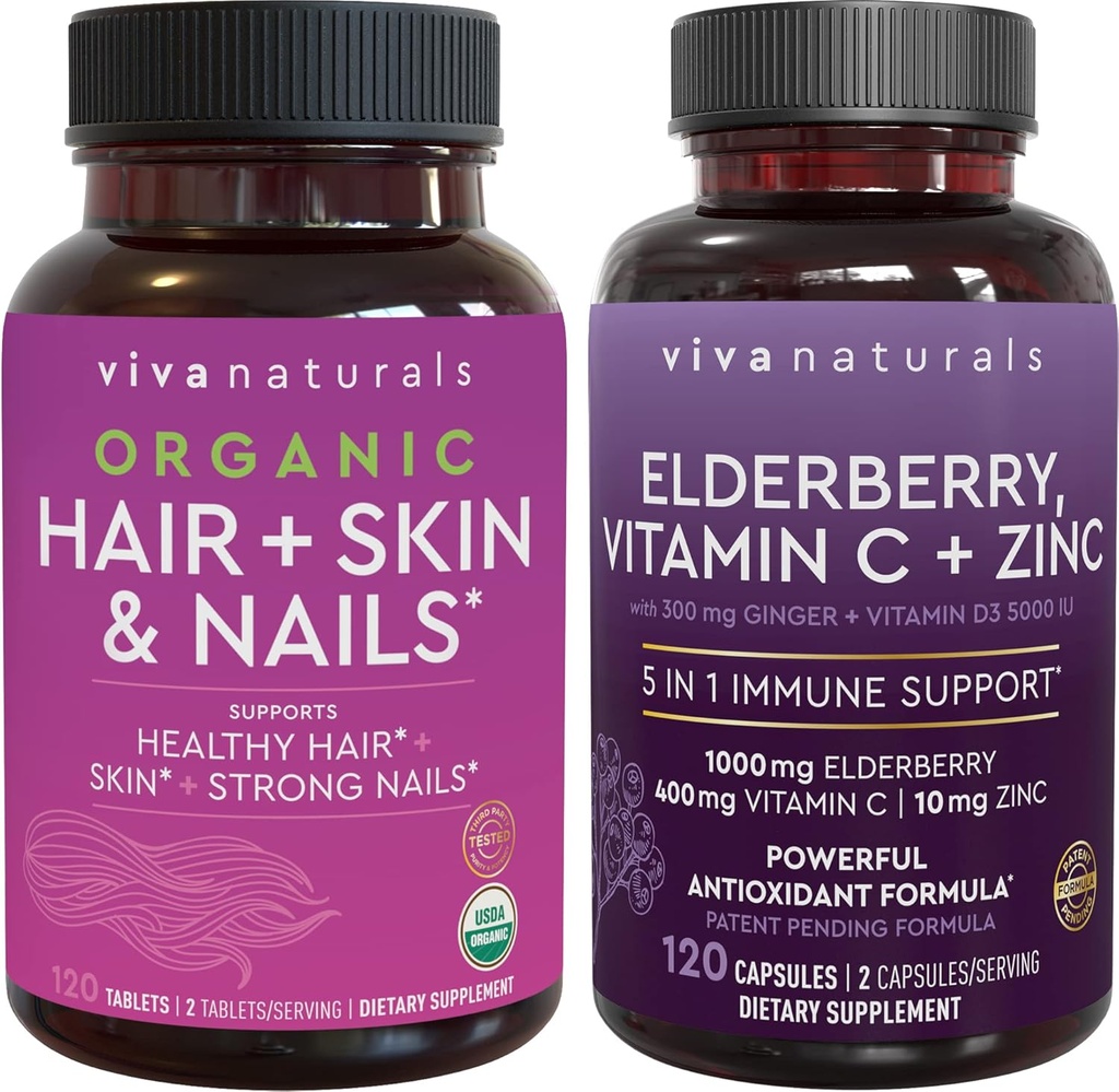 Orgaaniline juuste nahk ja küüned + leedripuu, vitamiin C ja tsink komplekt, valmistatud biotiiniga 5000 mcg tervetele juustele, leedripuu antioksüdantidele ja immuunsüsteemile