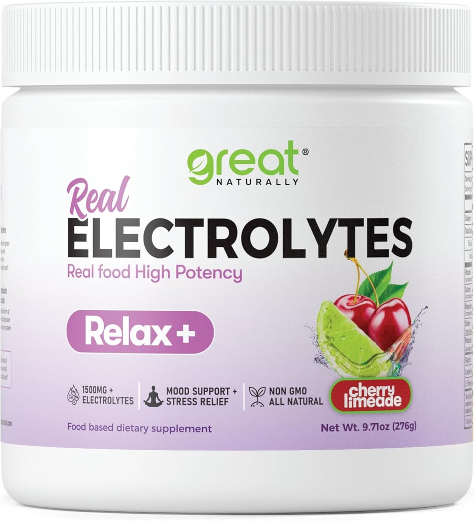 Relax + Cherry Limeade Calming Elektrolüütide Täiendus: Hüdratsioon Ja Mood Toetus Lõõgastamiseks, Stress Relief, Adrenal & Cortisol Support - Glycine, L-Theanine, Lemon Balm - USA Made