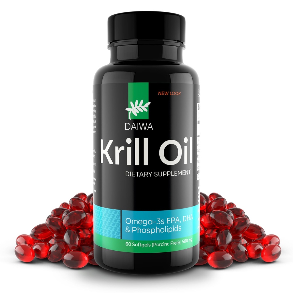 Daiwa Krill Oil 1000mg Softgels - EPA DHA Omega 3 Antarktika krillõli lisand astaksantiiniga - looduslik lahendus liigese, aju toetamiseks ja südame terviseks - 60 / ct