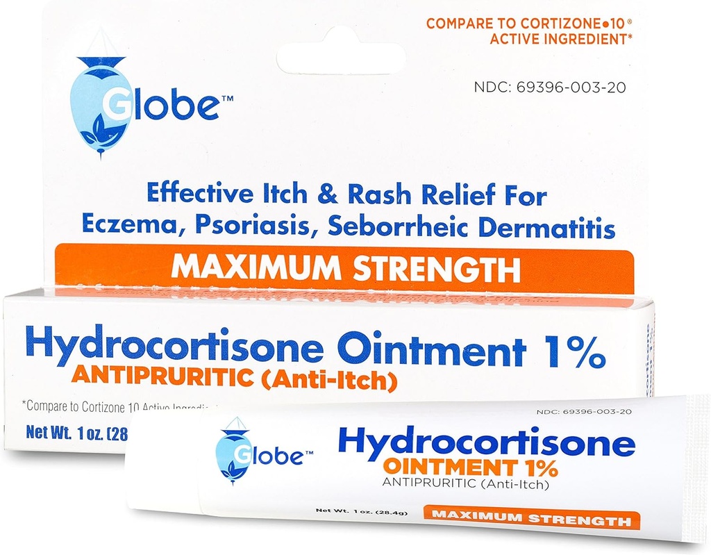 Globe Hydrocortisone Maksimaalne tugevus läbipaistev salv 1%,1 oz | Anti-Itch paikne salv punetuse, turse, sügelus, lööve, dermatiit, Bug / sääsehammustused, ekseem, hemorroidid ja rohkem