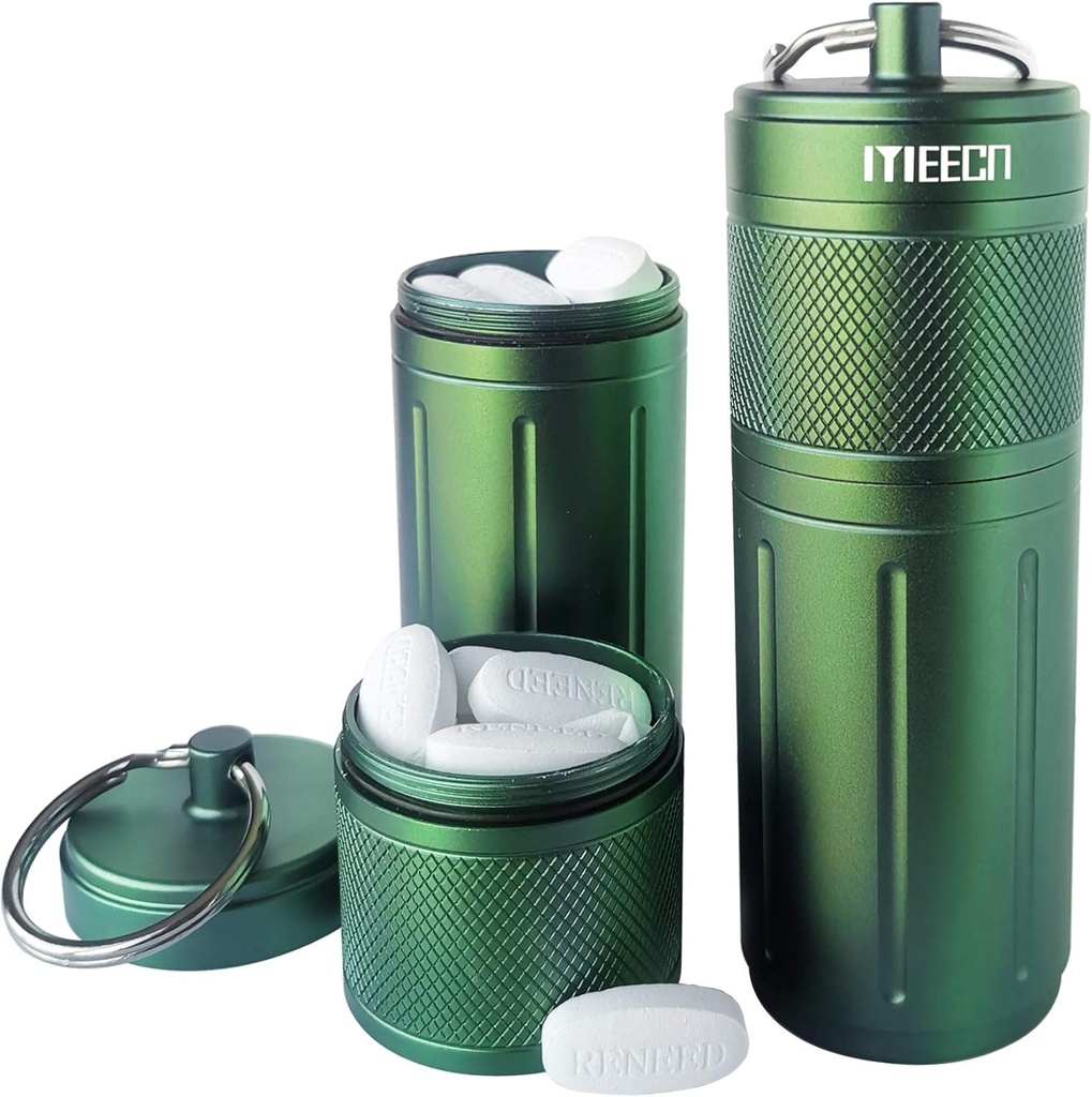 Kaks kihti Suur Pill Organizer, alumiiniumkonteiner, veekindel, saab salvestada pillid tahes suurused, vitamiinid, tursa maksaõli, toidulisandid ja ravimid, Rv tooted, suurus: 1,6 x 1,6 x 4,4 in (roheline)