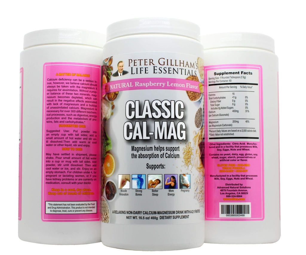Classic Cal-Mag Powder Vaarika Lemon, Originaal 2: 1 valem, 16, 5oz (60 Servings) Sleep & Stress Aid, lihaste lõõgastumiseks, jalgade krambid, luud ja hambad. Valmistatud USA-s