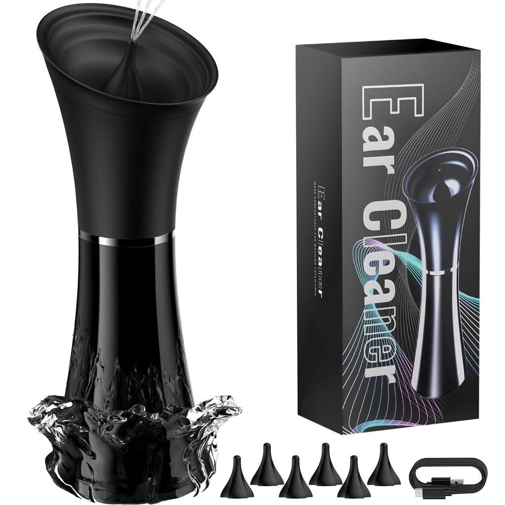 Ear Wax Removal - Electric Ear Cleaner with IPX7, Water Powered Ear Cleaning Tool with Irrigation Flusher, 6 Tips, 4 Pressure Settings - Safe & Effective for Ear Wax Cleaning Gifts for Women Men