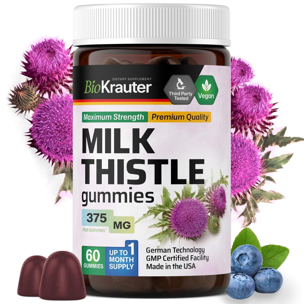 BIO KRAUTER Piimaohaka maks Detox Gummies - 1500 mg Tugevus - 60 närimist - Silimariini piima seele täiendus - Vegan želatiinivaba valem