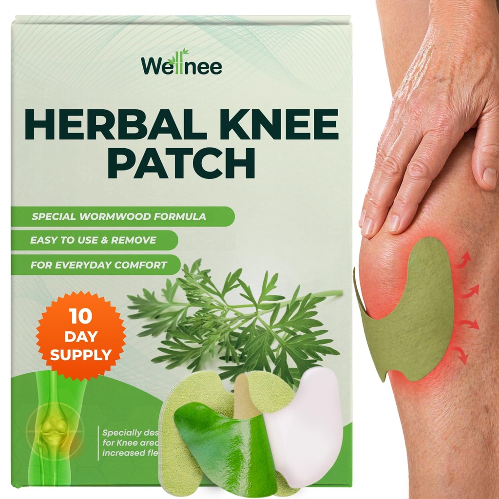 Wellnee Original Taimne põlveliigese plaaster - Wellknee Plaster põlvede toetamiseks ja lihasvaluks - Maksimaalne tugevus ajutiseks leevenduseks - Kleepuvad Soojuspaelad, mis on valmistatud looduslikest maitsetaimedest heaoluks (10 padja)