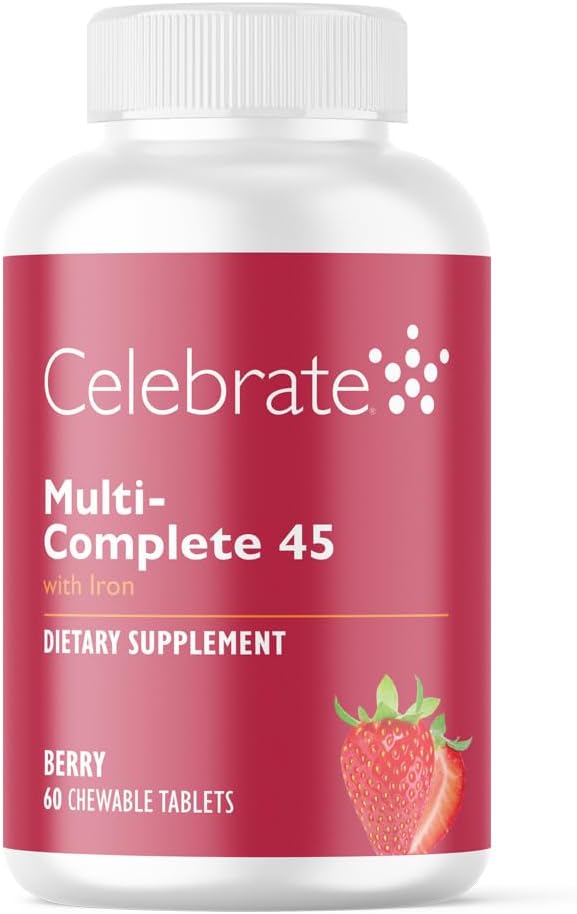 Tähistage vitamiine Multi-Complete närimistables, 45mg Raud - igapäevane bariaatriline multivitamiin varrukate gastrektoomia ja mao möödavoolukirurgia patsientidele - olulised vitamiinid ja mineraalid - Berry (60 tabletti)