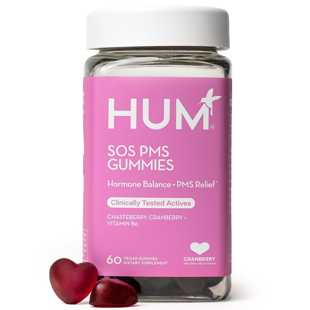 HUM Nutrition SOS PMS Gummies, PMS Support Supplement for Women, Support Cycle Sümptomid, Bloating, Hormonaalne tasakaal, Sisaldab Vitamiin B6, Cranberry & Chasteberry Vitex, Gluteenivaba, 60 Vegan Gummies
