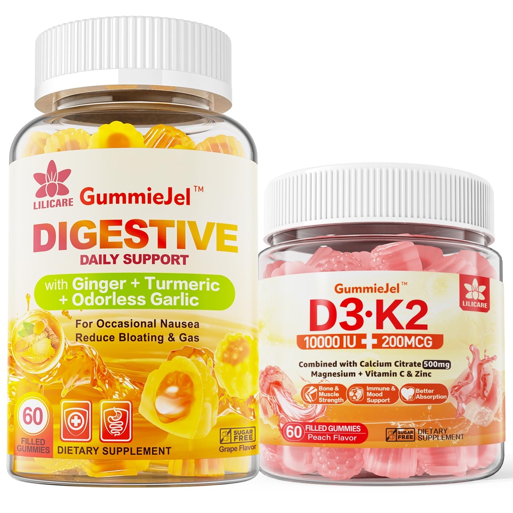 Vitamiin D3 K2 Täidetud kummikud 5000 IU / 10 000 RÜ 500mg kaltsiumi, magneesiumtsitraati, C-vitamiini ja ingveri närimiskummid Iiveldus, kõhupuhitus