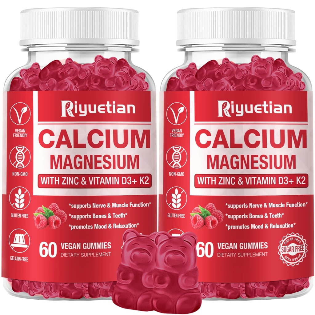 Kaltsiumkummid + magneesium ja tsink D3-vitamiini ja K2-ga, kõrge imendumisega kaltsiumilisa luudele, hammastele ja immuunsüsteemile, mitte GMO, vegan, 120 loend
