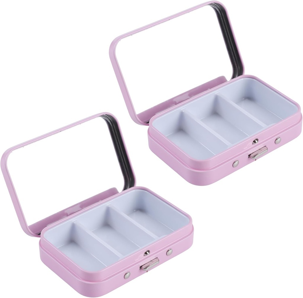 2Pcs 3 osad Pill Case peegliga, Portable Metal Medicine Pill Korraldaja Väike Pill Box Vitamiin Pill Hoidja tasku, rahakott, reisimine (Pink)