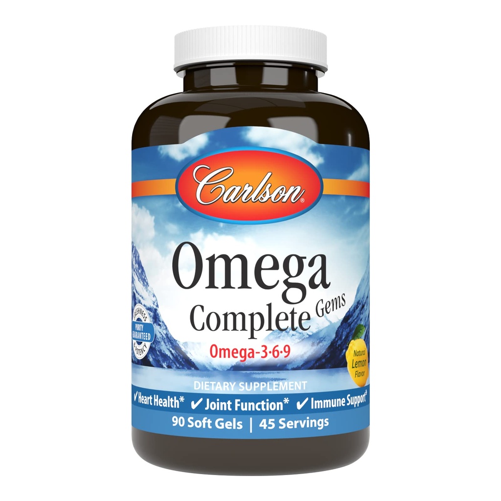Carlson – Omega Complete Gems, Omega-3-6-9, Wild Caught, Jätkusuutlikult Allikas, Heart Health, Joint Function & Immune Support, 90 Softgels