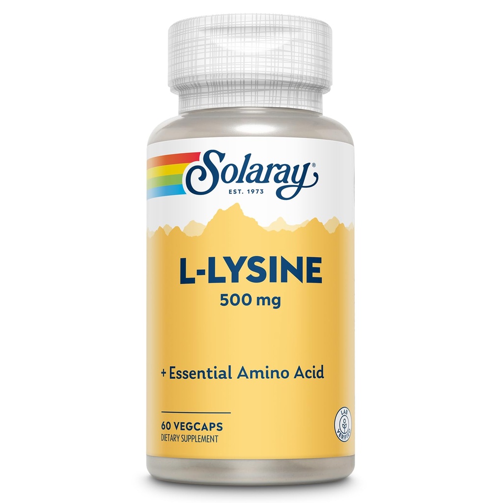 SOLARAY L Lysine 500 mg kapslid - vaba vormi olulised aminohapped - võimas tervisetoetus L-lüsiin Aminohappega - Lab kinnitatud, 60-päevane garantii, 60 serveerimist, 60 VegCaps