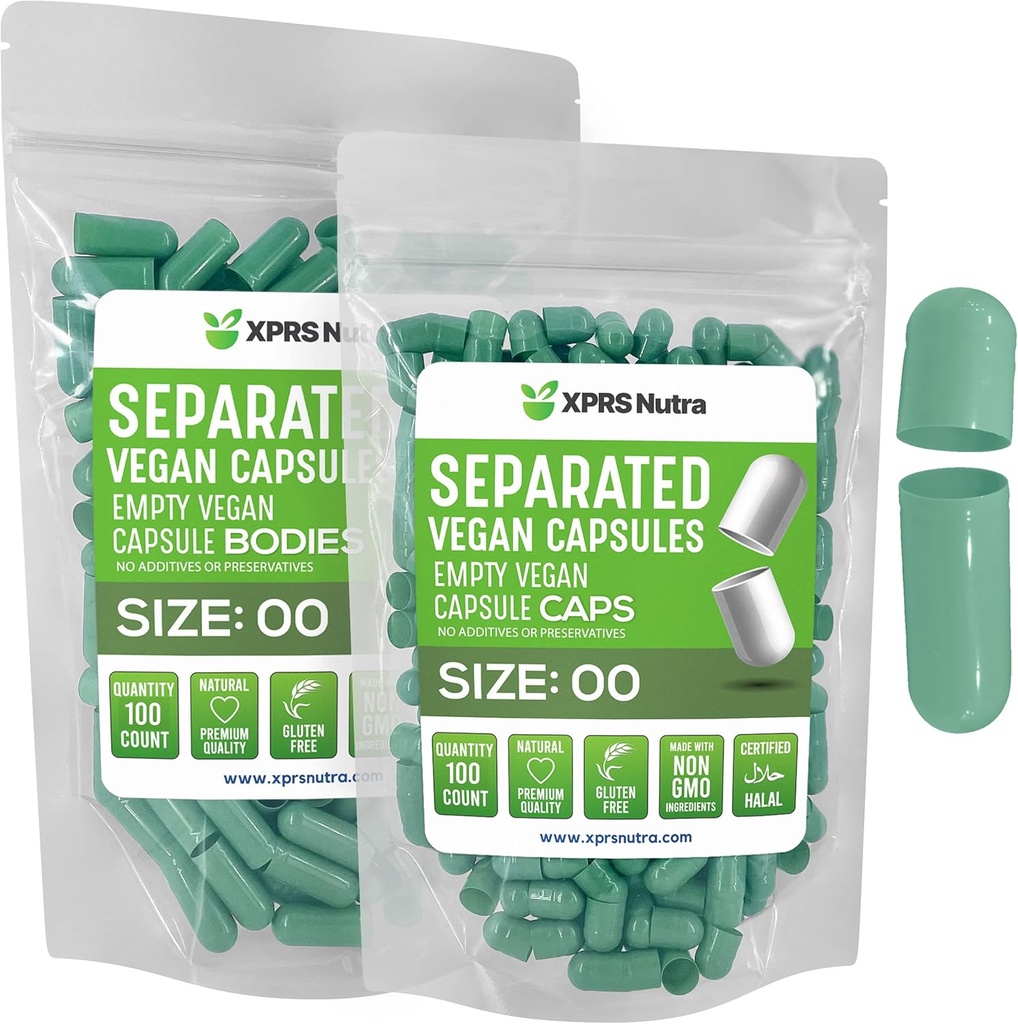XPRS Nutra Vegan Suurus 00 Eraldatud Kapslid - 100 Count Premium Tühjad kapslid eraldatud kotid - 00 pillid Tühi DIY Täiendus (Sage Green)