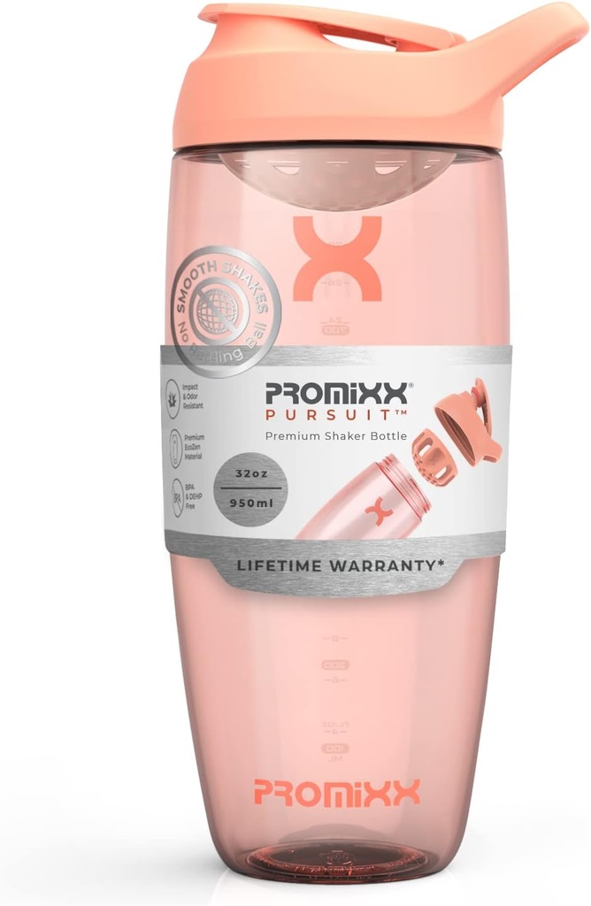 Promixx Pursuit Protein Shaker Bottle (32 oz) – Silent No-Ball Mixer, Leak-Proof Lid, BPA/BPS & Phtalaat-Free ECOZEN – Easy- Clean Shaker Cup for Protein Shakes, Pre & Post-Workout Smoothies