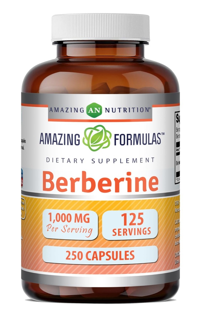 Amazing vormelid Berberine 1000mg per Serving 250 Kapslid täiendus | Non GMO | Gluteenivaba | Valmistatud USA-s - Uhkelt valmistatud USA garanteeritud puhtus ja tugevus