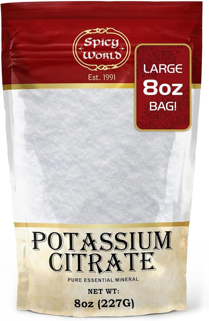 Vürtsikas Maailma Kaaliumtsitraat Pulber 8 OZ - Puhas, Vegan, Toiduklass, Puisteline Kaaliumilisand