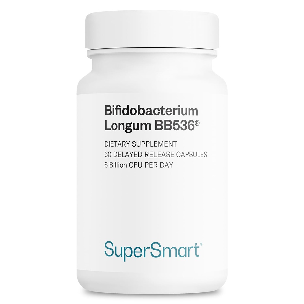 Supersmart - Bifidobacterium Longum (BB536) 6 miljardit CFUd päevas - probiootikumid ja prebiootikumid Täiendus | Mitte-GMO & Gluteenivaba - 60 DR kapslit