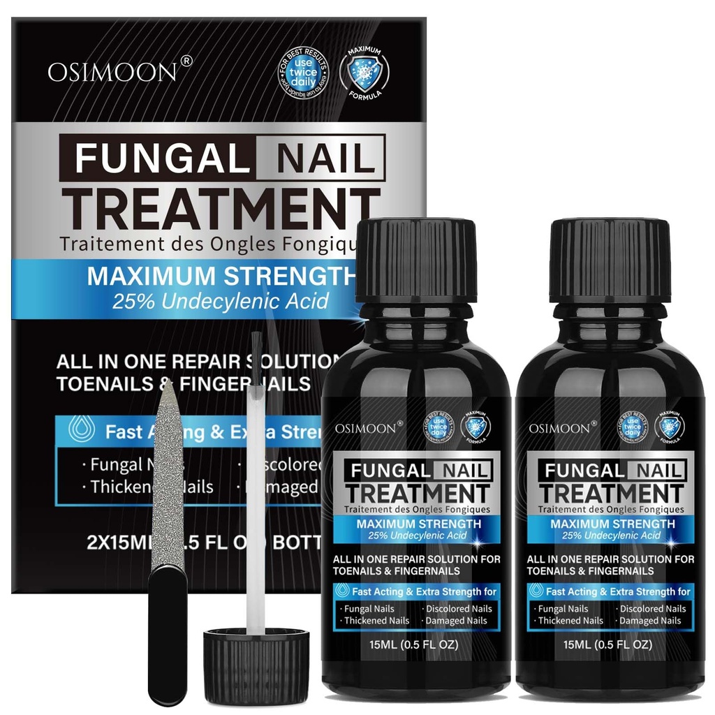 OSIMOON Toenail Fungus Treatment Extra Strength with Undecylenic Acid 25% – Toe Nail Treatment for Damaged & Discolored Nails, Fast-Absorbing Nail Care Solution for Thick, Brittle Nails (30ml, 2pcs)